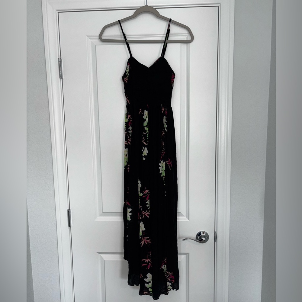 Free People "Beau" Floral Print Boho Smocked Maxi Cottagecore Slip Dress Size M
